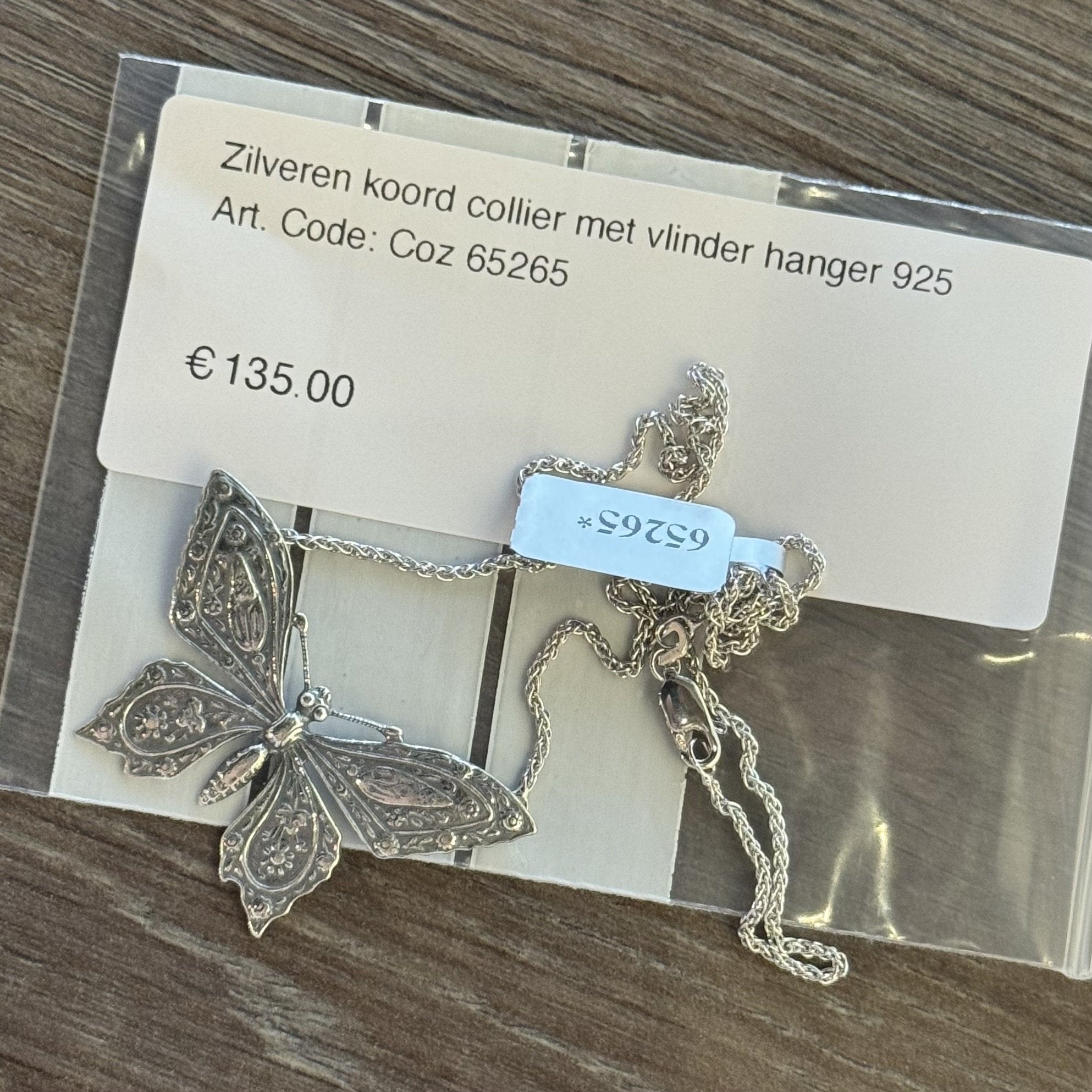 Vintage Sterling Silver Rope Necklace with Butterfly Pendant